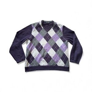 Brooks Brothers Vneck Mens Sweater Purple Mutli 100% wool Size XL